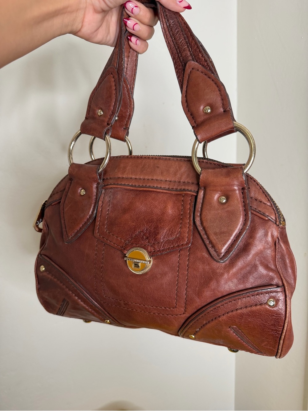 Vintage Marc Jacobs Brown Leather Shoulder Bag with Gold Hardware